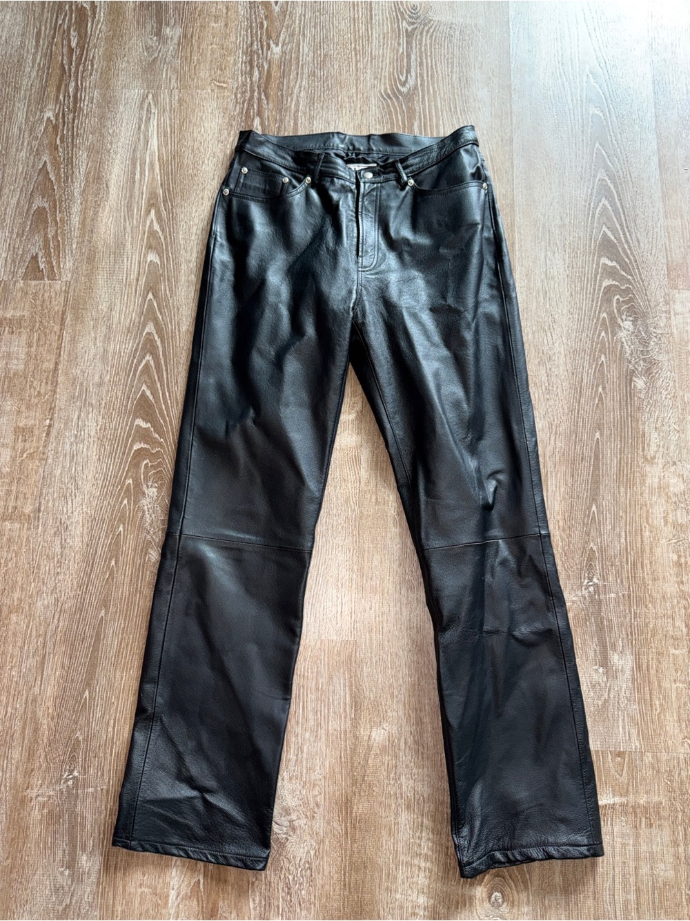 Vintage 90s Black Leather Straight-Leg Pants